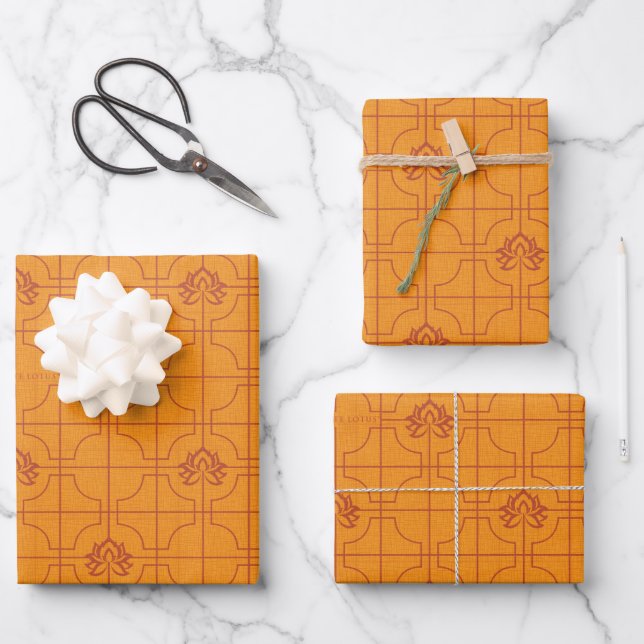 Golden Lotus Grid Pattern - The White Lotus Wrapping Paper Sheet (Front)