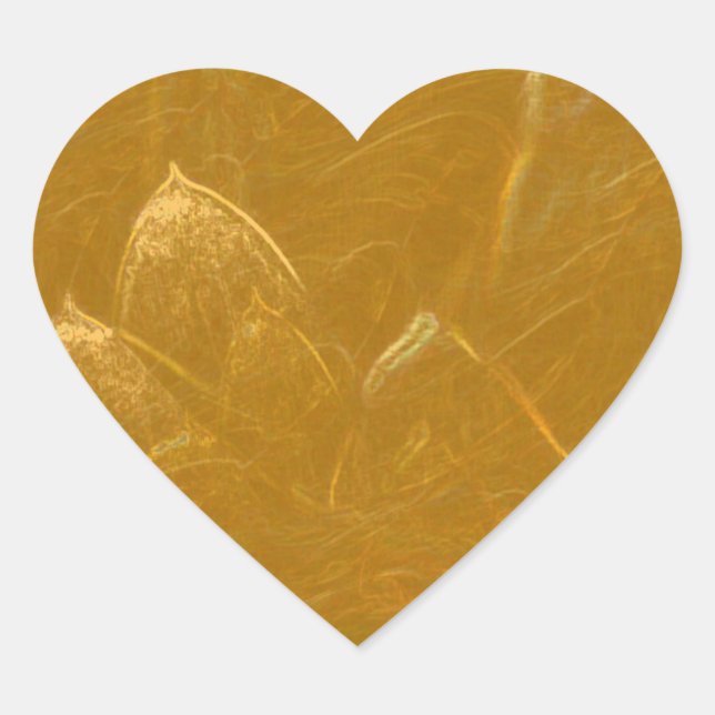 Golden Lotus Heart :  Embossed Gold Leaf Heart Sticker (Front)