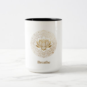 Golden Lotus Mandala "Breathe" Yoga & Meditation G Two-Tone Coffee Mug