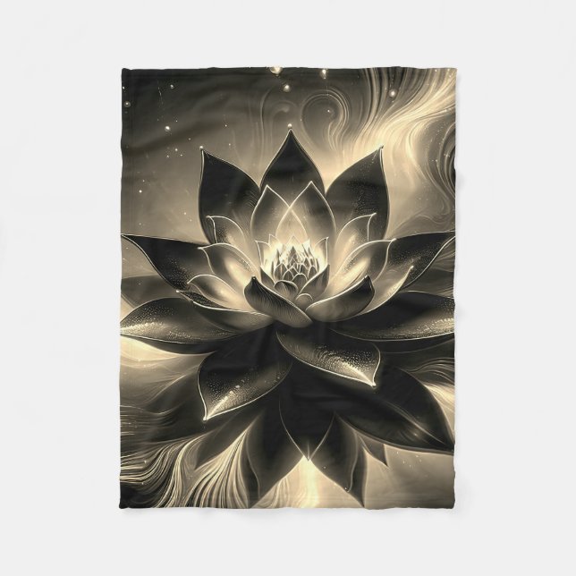 Golden Lotus Radiance – Abstract Mystical Design Fleece Blanket (Front)