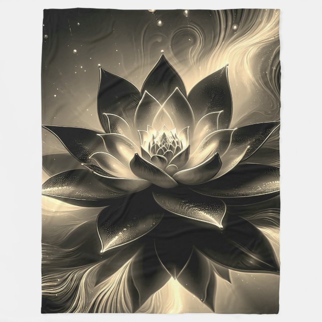 Golden Lotus Radiance – Abstract Mystical Design Fleece Blanket (Front)