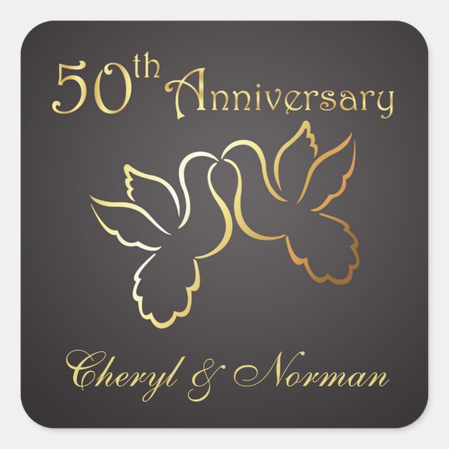 Golden love birds 50th Wedding Anniversary Sticker (Front)