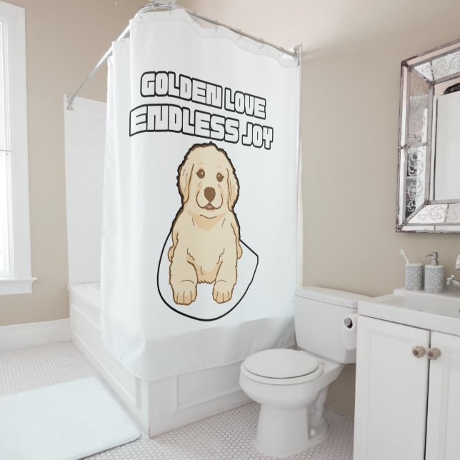 Golden love, endless joy Cute Golden Retriever Shower Curtain (In Situ)