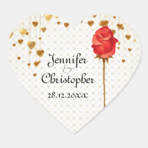 Golden Love Hearts and Rose Wedding Heart Sticker