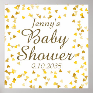Golden Love Hearts Baby Shower / Sprinkle Poster