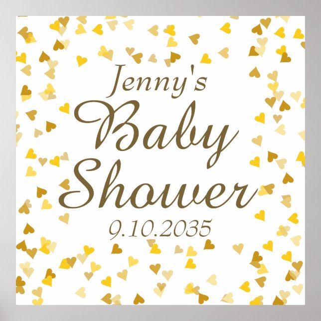 Golden Love Hearts Baby Shower / Sprinkle Poster (Front)