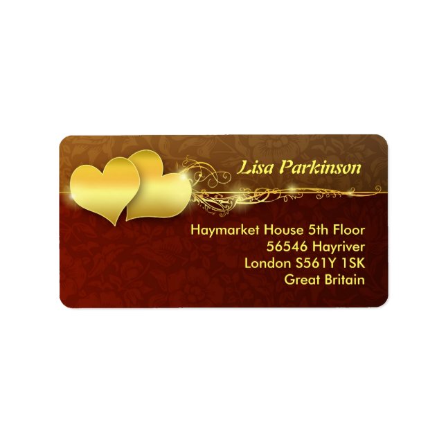 golden love hearts beautiful address labels (Front)