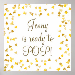 Golden Love Hearts She's Ready to Pop Baby Shower Poster