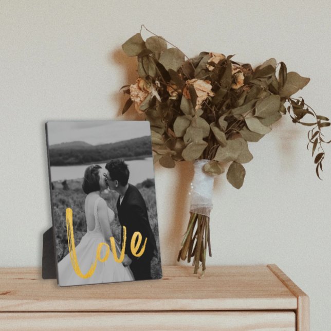 Golden LOVE Script Easel Personalise Photo  Plaque (Golden LOVE Script Easel Personalize Photo Plaque)