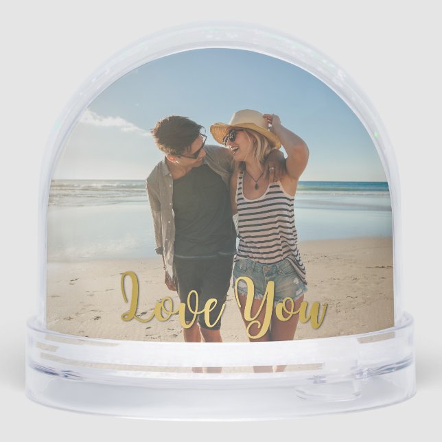 Golden Love You Elegant Modern Script Photo Snowglobe (Back)