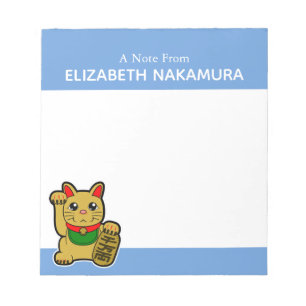 Golden Lucky Cat Personalised Notepad