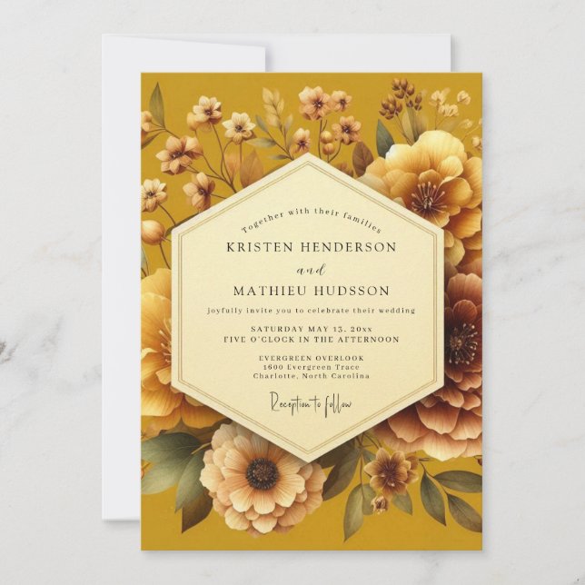 Golden Luminous Flora Wedding Invitation (Front)