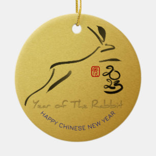 Golden Lunar Chinese Rabbit Year 2023 CO Ceramic O Ceramic Tree Decoration