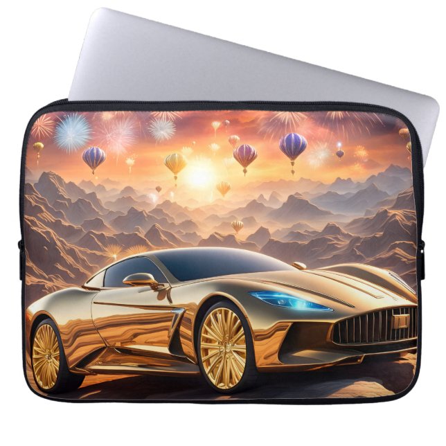 golden luxury car in a desert landscape laptop sleeve (Front)