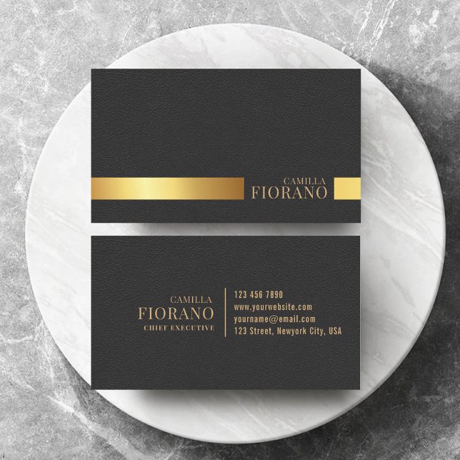 Golden Luxury Elegant Leather Texture Monogram Business Card (Creator Uploaded)