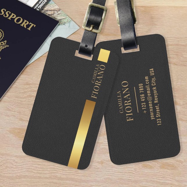 Golden Luxury Elegant Leather Texture Monogram Luggage Tag (Creator Uploaded)