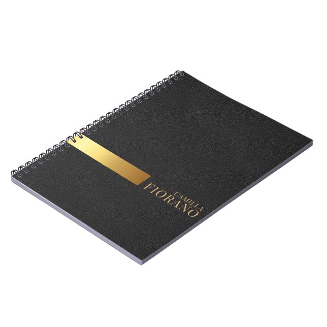 Golden Luxury Elegant Leather Texture Monogram Notebook (Left Side)