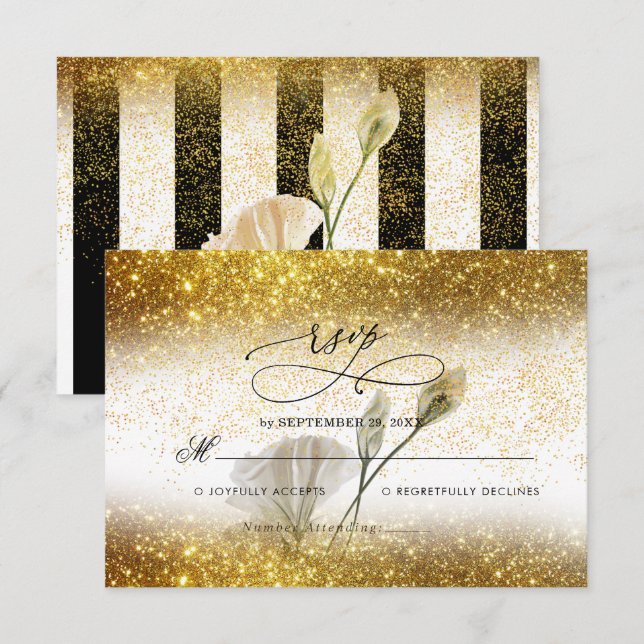 Golden Luxury Elegant Wedding RSVP Card (Front/Back)