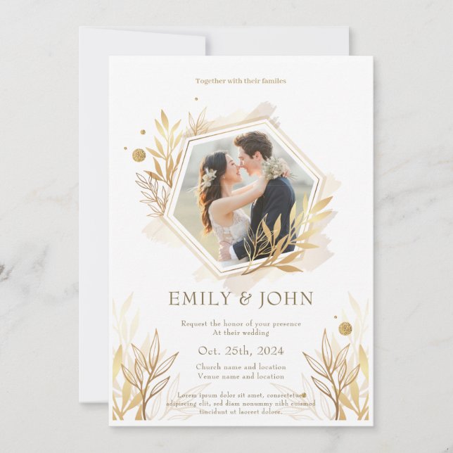 Golden Luxury Gradient Wedding Invitation Photo (Front)