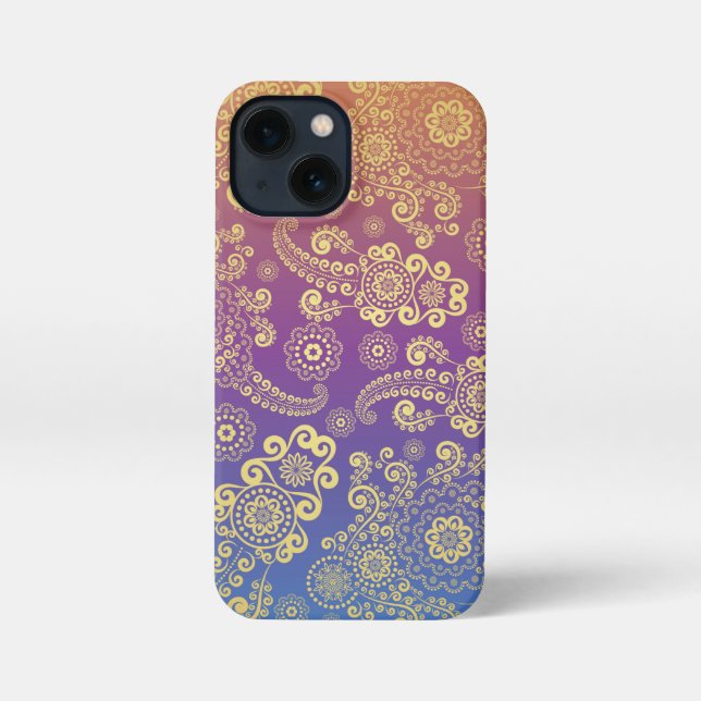 Golden Luxury Paisley on Blue, Purple and Orange iPhone Case (Back)