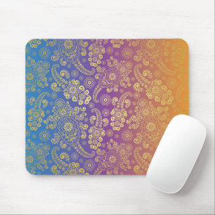 Golden Luxury Paisley on Blue, Purple and Orange Mouse Mat