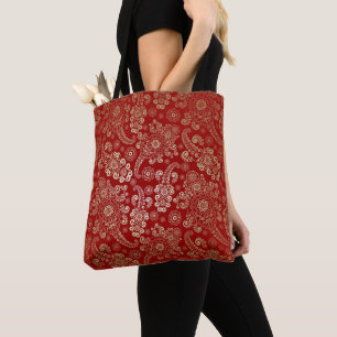 Golden Luxury Paisley on Ruby Red Background Tote Bag