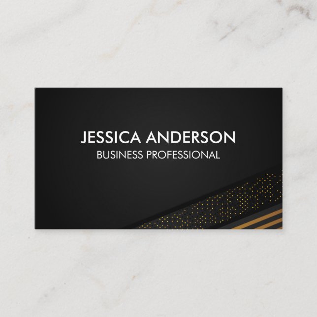 Golden Luxury Striped and Speckled Background Business Card (Front)
