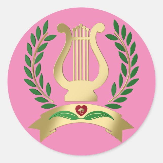 Golden lyre classic round sticker (Front)