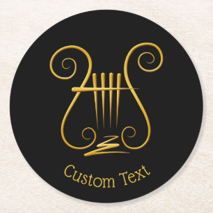 Golden Lyre Round Paper Coaster