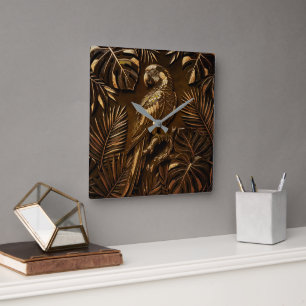 Golden Macaw Square Wall Clock