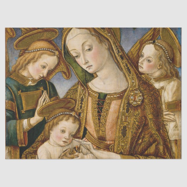 Golden Madonna with Child Jesus and Angels Tissue  Tissue Paper (Front)