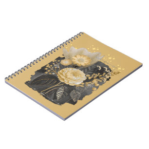 Golden Magical Floral Bouquet in Silver Frame Notebook