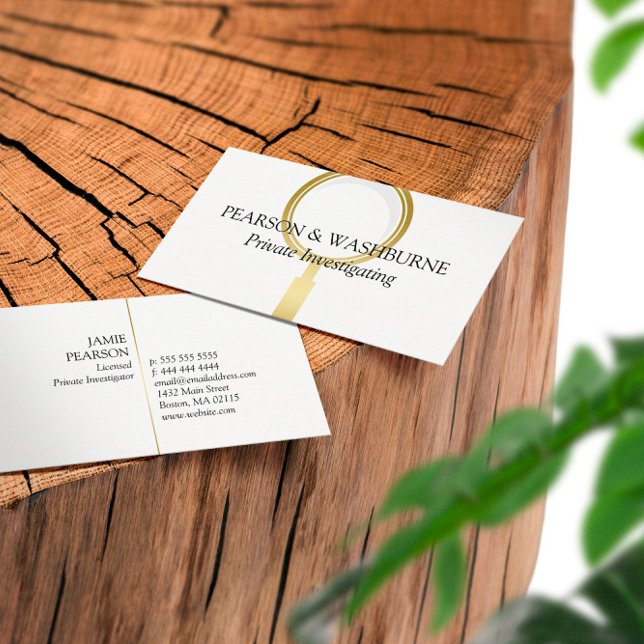 Golden Magnifying Glass Private Investigator Business Card (Creator Uploaded)