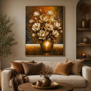 Golden Magnolia Bouquet Oil Painting Photo Print