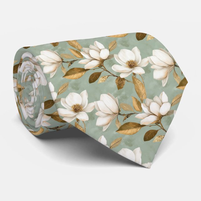 Golden Magnolia Floral Neck Tie (Rolled)