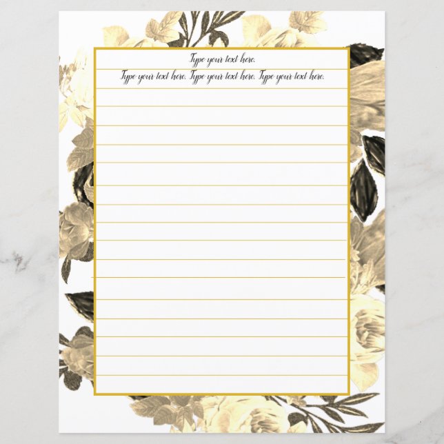 Golden Magnolia Floral Writing Paper (Front)