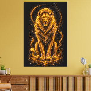 Golden Majestic Lion – Celestial Light Sparkle Art Canvas Print