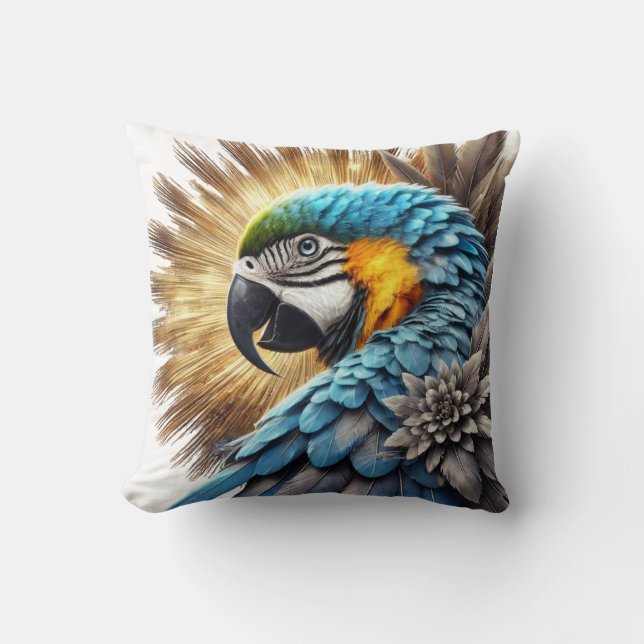 Golden Majesty Blue Macaw Cushion (Front)
