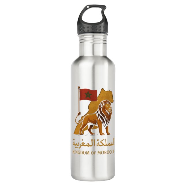 "Golden Majesty of Morocco | Lion & Arabic Kingdom 710 Ml Water Bottle (Front)