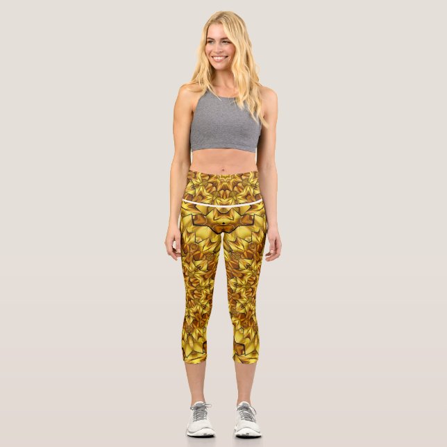 Golden Mandala Antique Abstract Design-63495 Capri Leggings (Front)