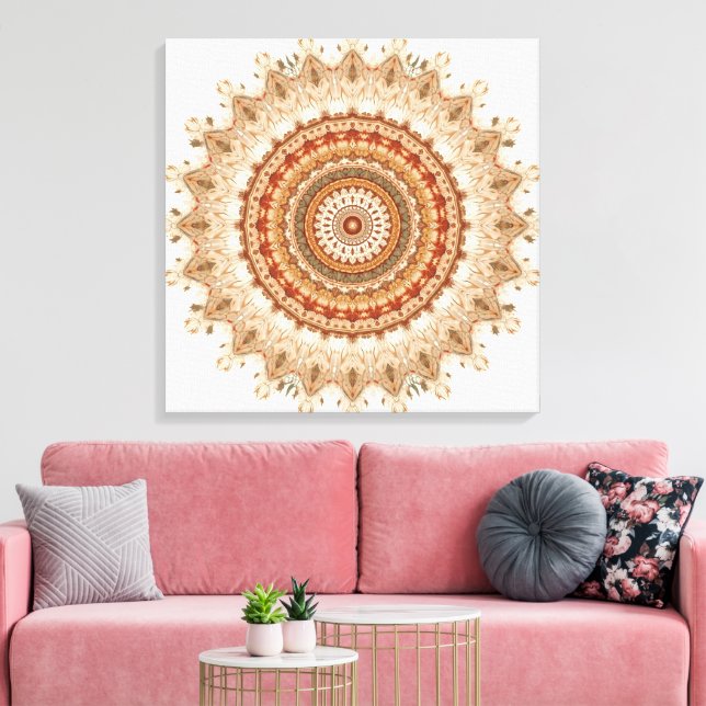Golden Mandala – Boho Spiritual Geometry Wall Art (Insitu(LivingRoom))