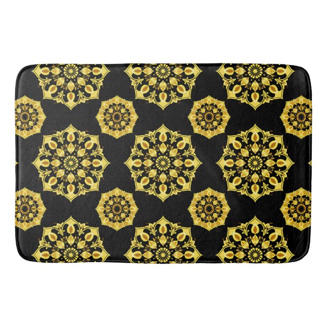 Golden Mandala Design With Symmetrical Patterns Bath Mat (Front)