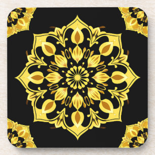 Golden Mandala Design With Symmetrical Patterns Coaster