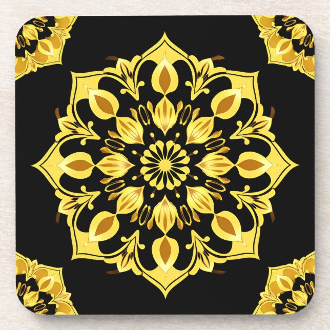 Golden Mandala Design With Symmetrical Patterns Coaster (Front)