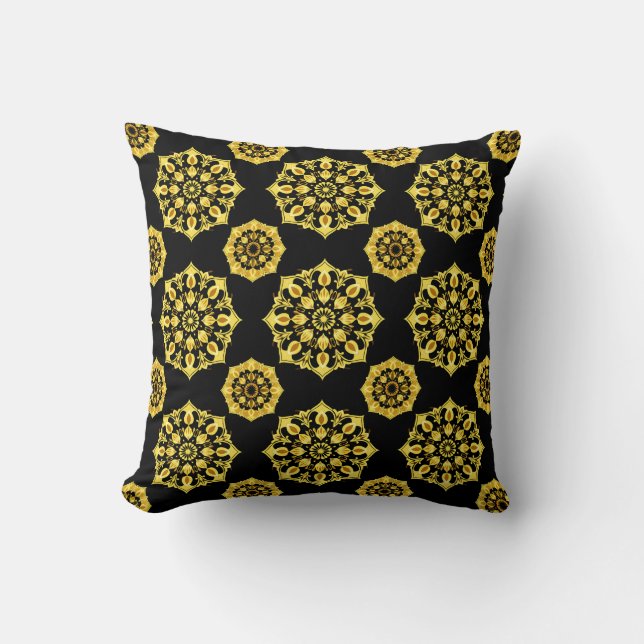 Golden Mandala Design With Symmetrical Patterns Cushion (Front)