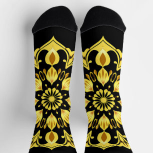 Golden Mandala Design With Symmetrical Patterns Socks