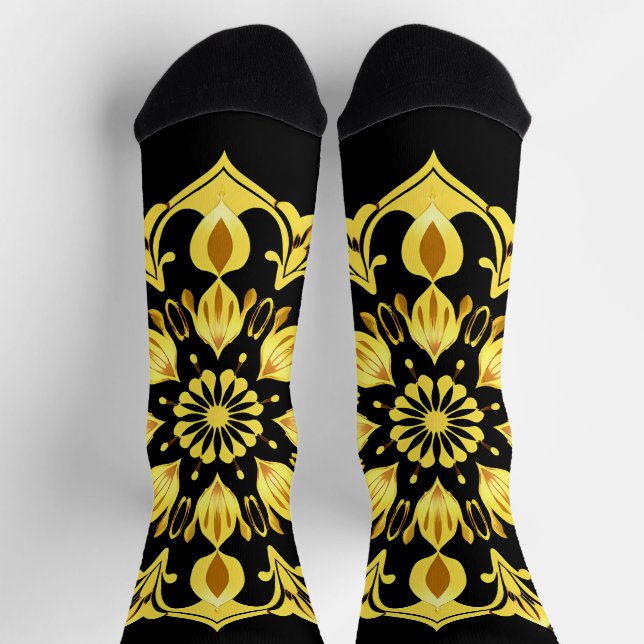 Golden Mandala Design With Symmetrical Patterns Socks (Top)