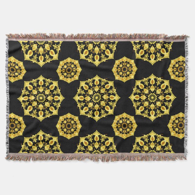 Golden Mandala Design With Symmetrical Patterns Throw Blanket (Front)