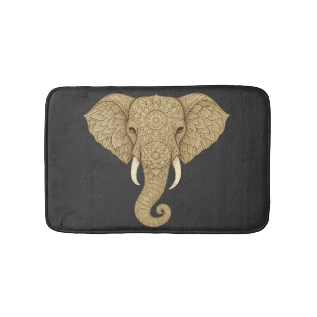 Golden Mandala Elephant Graphic Art - Boho Print Bath Mat (Front)