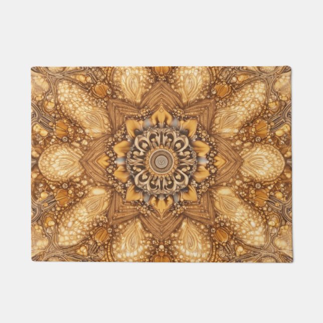 Golden Mandala Kaleidoscope Pattern Towel Doormat (Front)